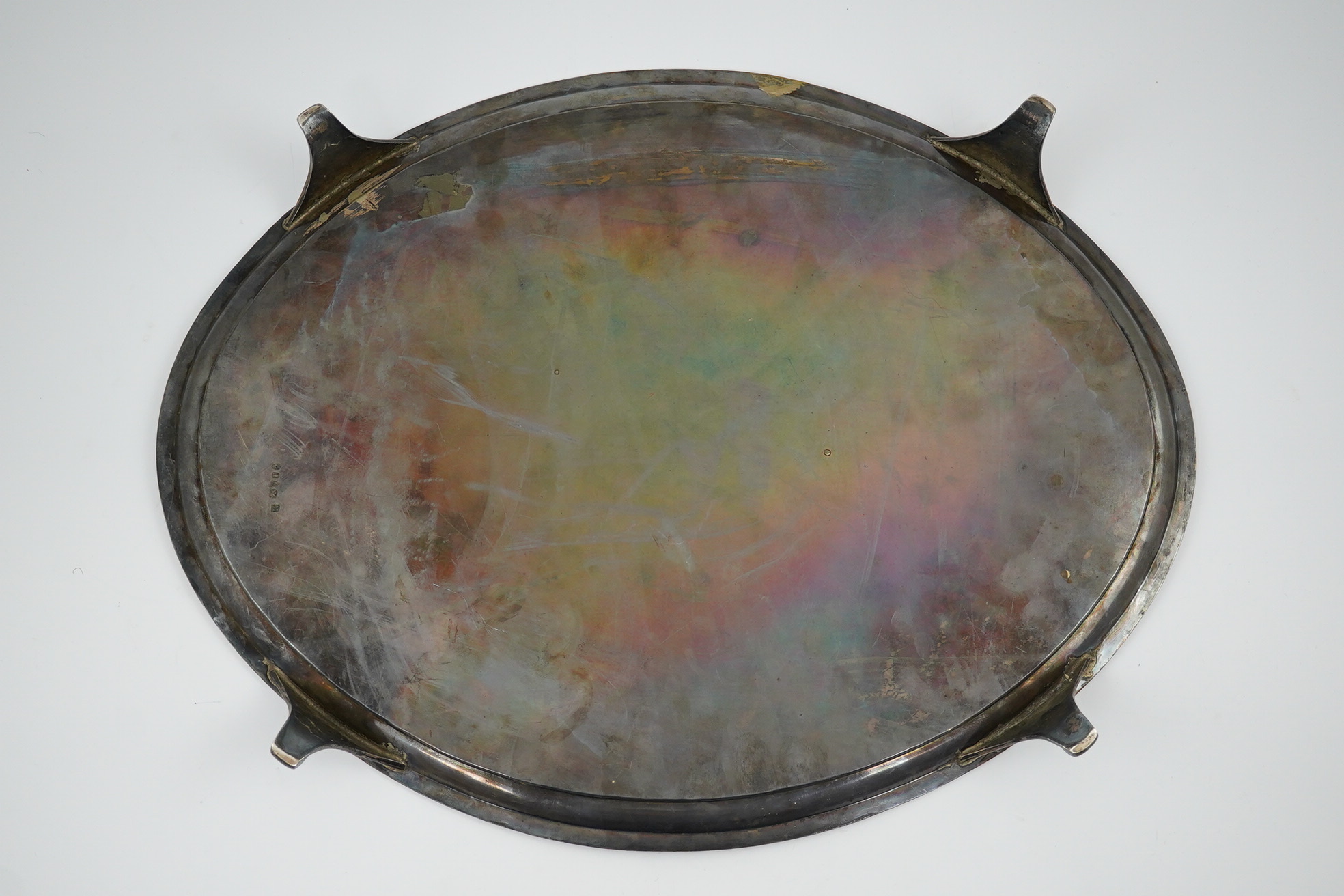 A George III silver oval tea tray by Peter & Ann Bateman